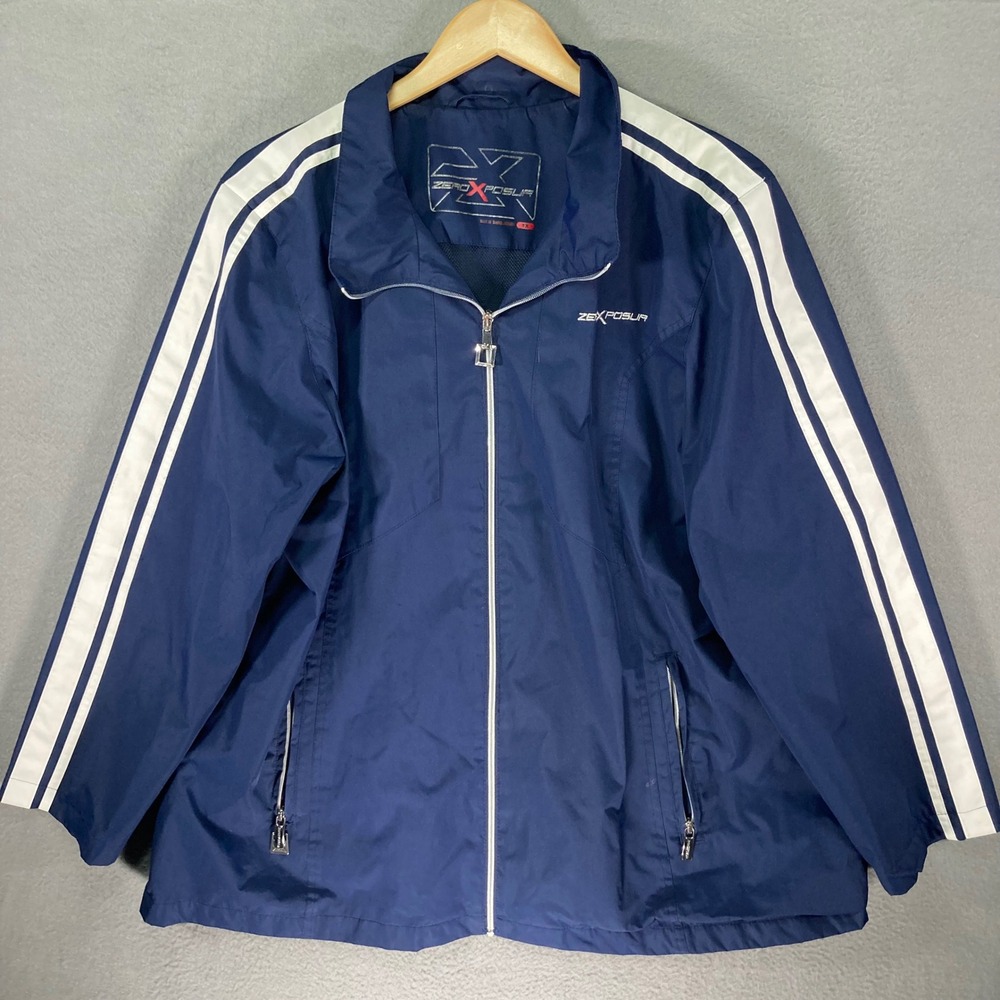 ZeroXposur Track Jacket Mens Navy Blue Full Zip Striped Sleeve Lined Windbreaker